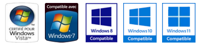 Compatible avec Windows XP, Vista (32/64), Seven (32/64), Windows 8 et 8.1 (32/64) et Windows 10 (32/64)