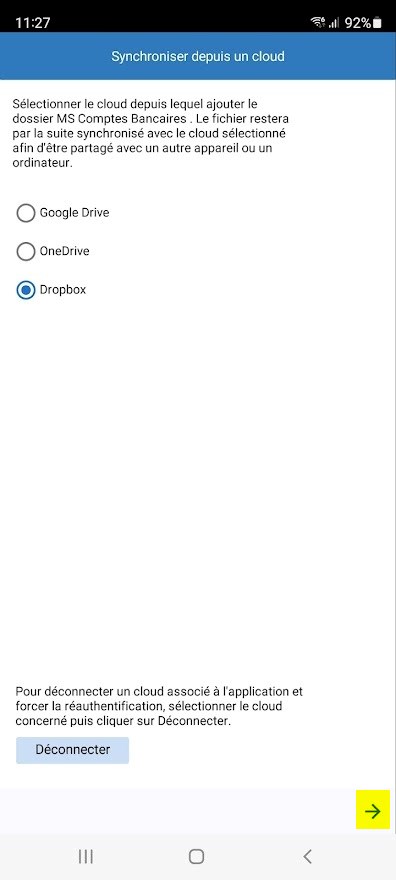 Choix du cloud à utiliser pour la synchronisation
