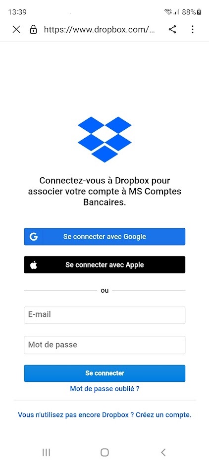 Connexion à DropBox