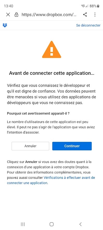 Autorisation d'accès au fichier du cloud