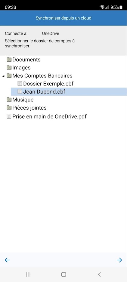 Sélection du fichier du cloud à référencer dans l'application mobile